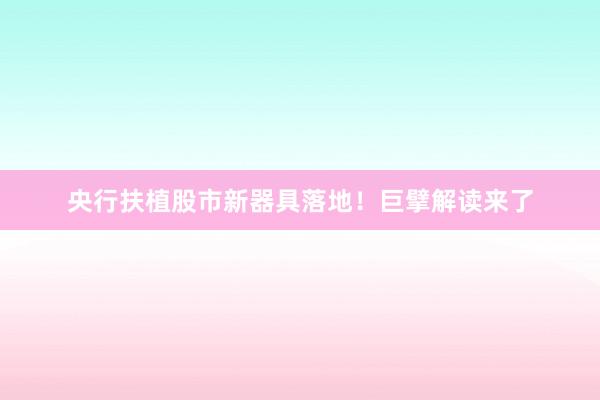 央行扶植股市新器具落地！巨擘解读来了